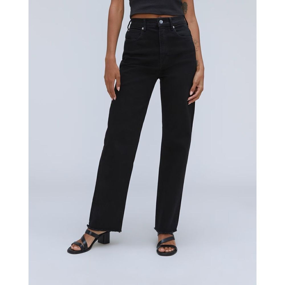 Everlane The Way High Jeans Organic Cotton Black Raw Hem Size 28 Crop NWT